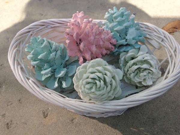 pastel painted pinecones