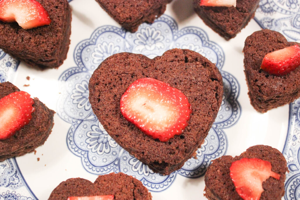 slice strawberries:Heart Shaped Brownies With Fresh Strawberries.