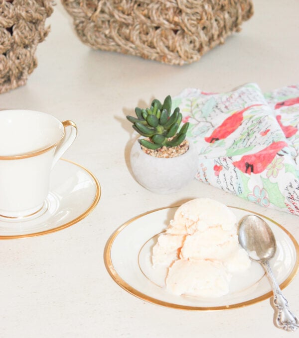 Ice cream on plate: No Churn Peach Ice Cream