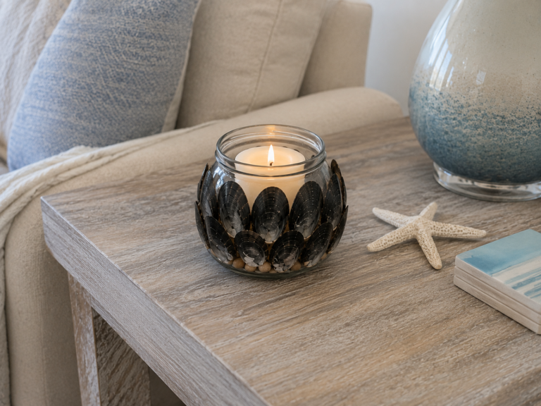 Easy DIY Mussel Shell Candle Holder for Coastal Decor