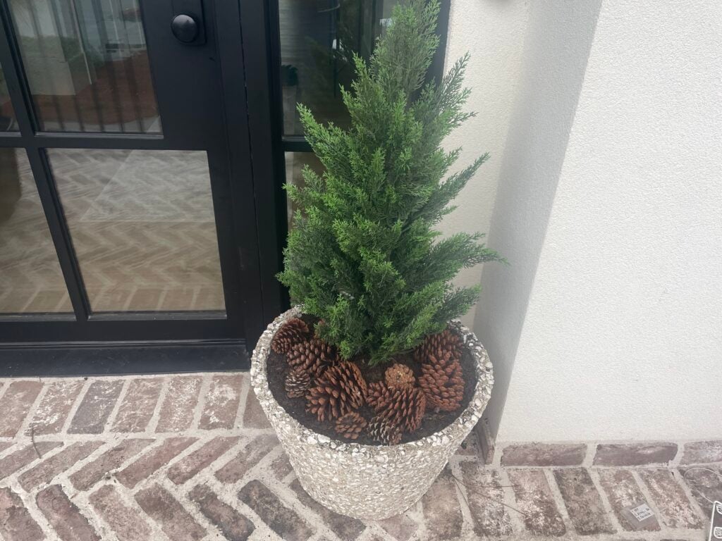diy faux mini trees in planter