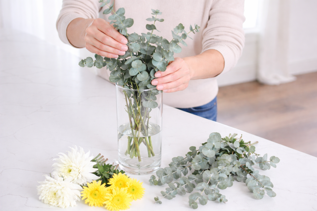 women making Nature Inspired Eucalytus Centerpiece